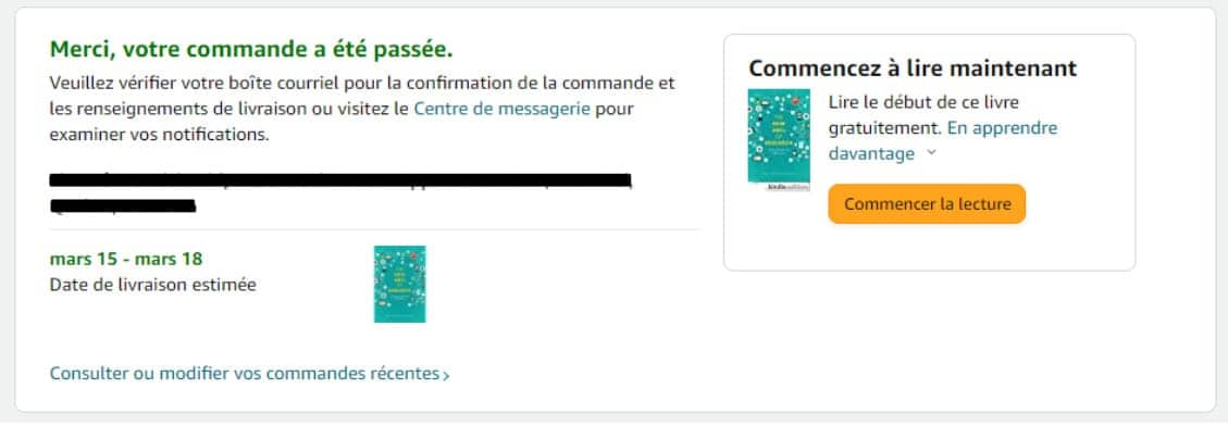 Exemple de clôture d'interaction sur le site d'Amazon