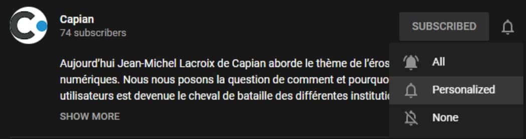 Example of control on YouTube