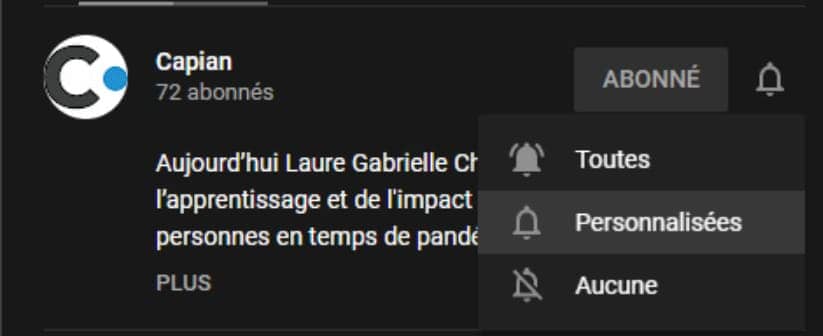 Exemple de contrôle dans YouTube