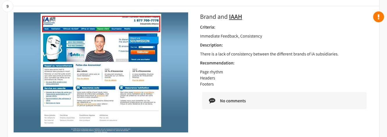 Example of a quick UX audit: iA Home Insurance