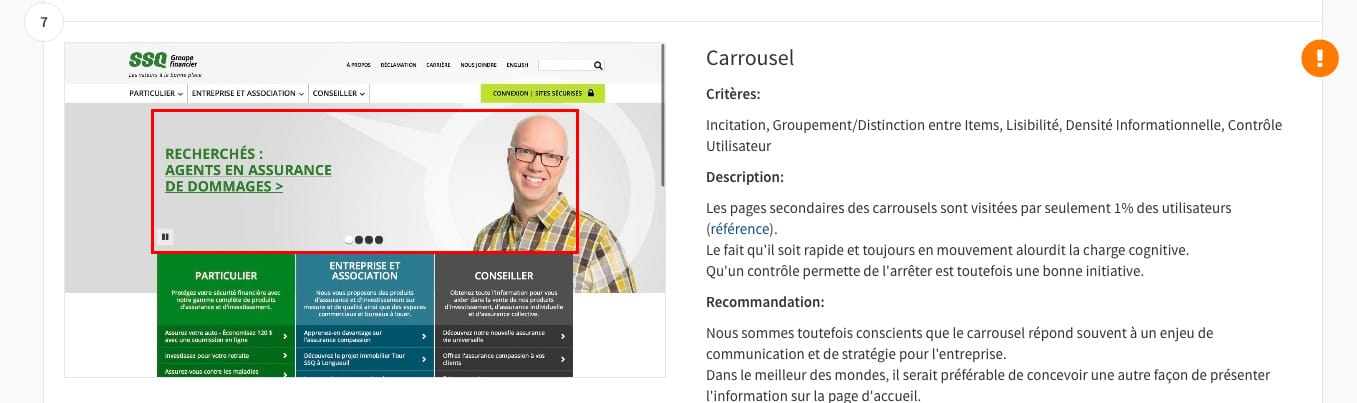 Exemple d’évaluation ergonomique rapide : SSQ Société d'assurance-vie