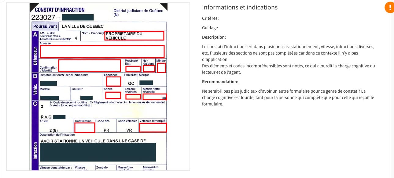 Évaluation de l'UX d'une infraction de parking dans la ville de Québec