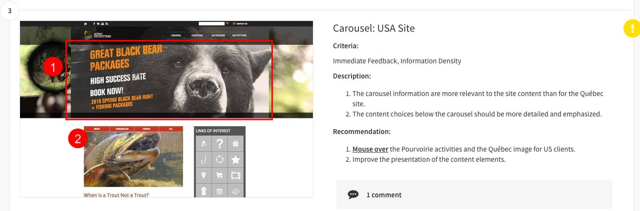 Example of a quick UX review: Québec Outfitters